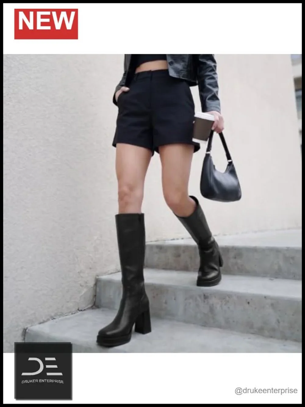 Women's Square Toe Chunky Heel Platform Knee High Boots with Side Zip PU Leather